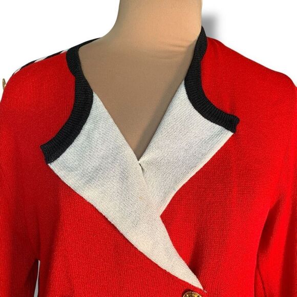 Vintage Red Double-Breasted Knit Cardigan Braided Trim Exaggerated Collar Plus - Picture 6 of 11